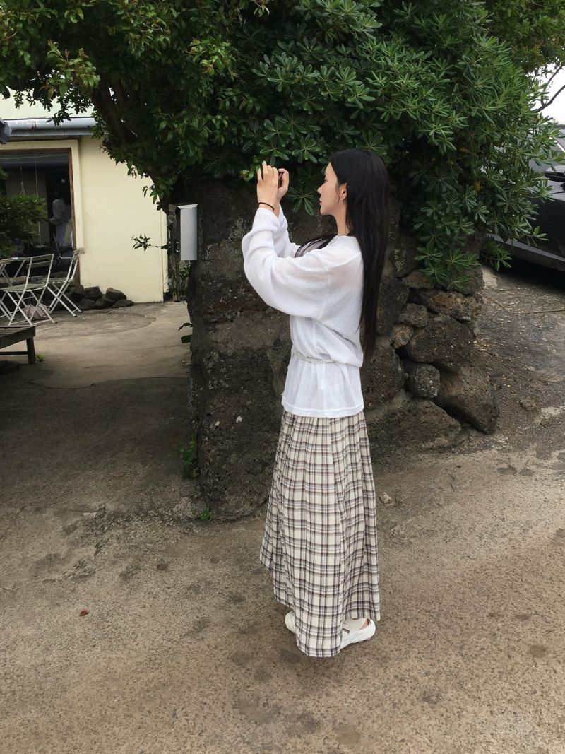 Maple Check Banded Shirred Skirt (3c)