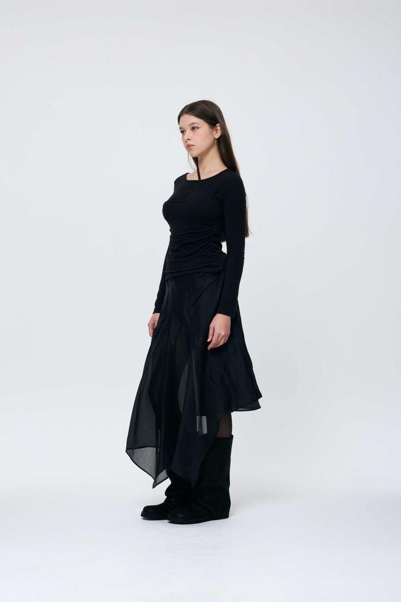 ELAN LINE WRAP SKIRT / BLACK