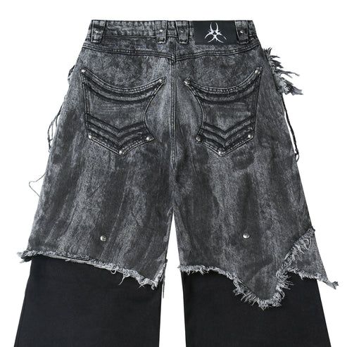 "005 CHAOS DREAM" WAXED GREY LAYER PANTS