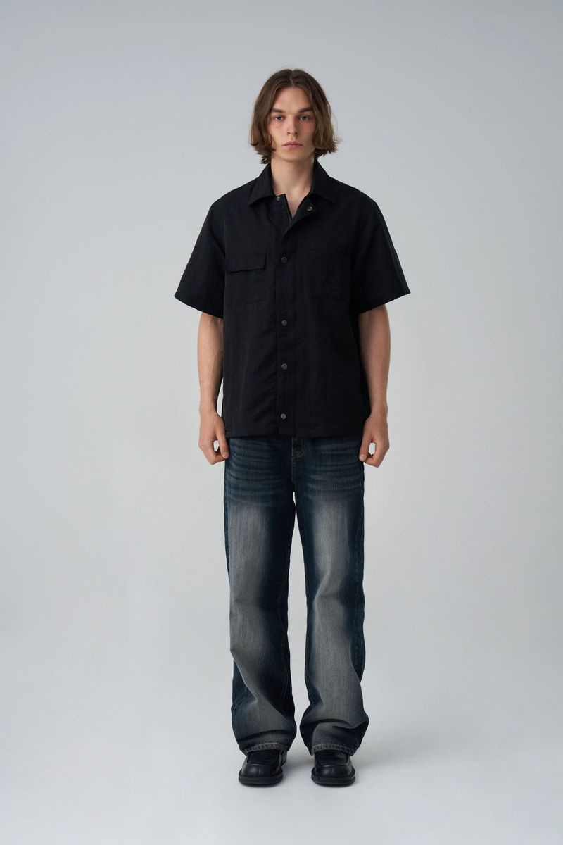 BACK BUTTON WIDE DENIM PANTS