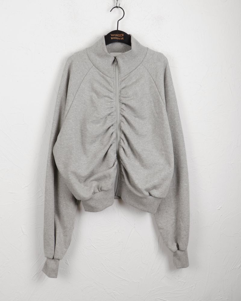 Fringe shirring pleated high neck zip-up