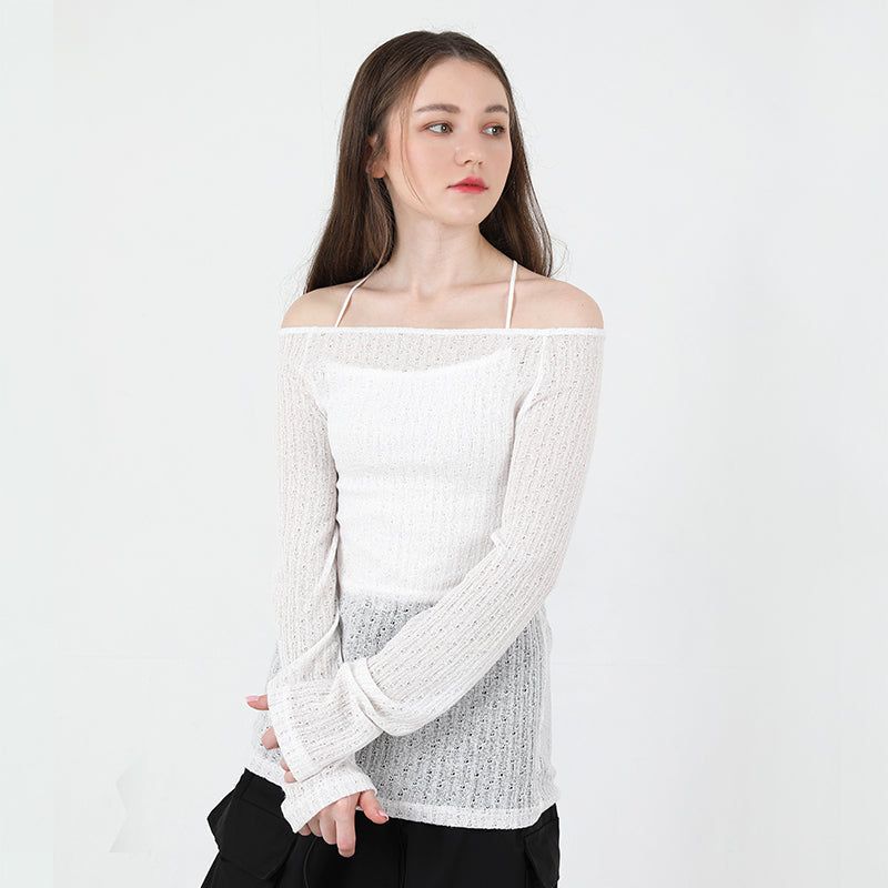 cattline（カトリーヌ）の「See-Throught Back Slit Long Sleeve Knit White（Tops）」