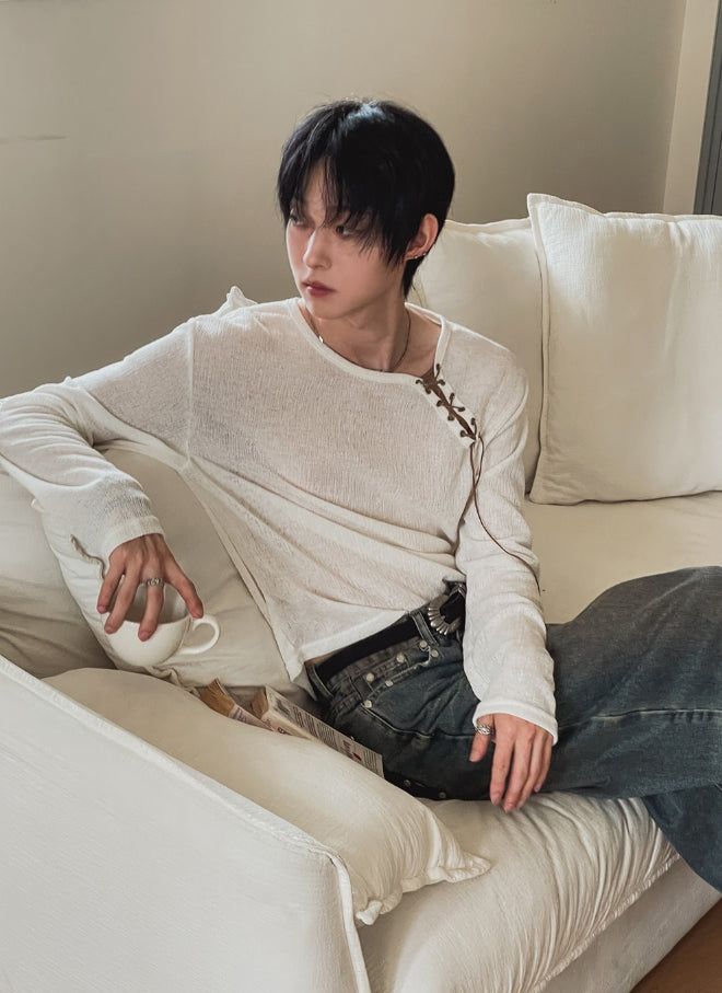 26SS★ [PLAN MADE] Loop Lace-up Boat Neck Knit