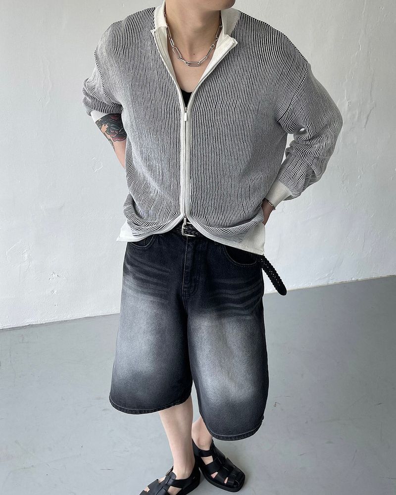 TR2458 Cat Black Bermuda Denim Pants (S ~ L)