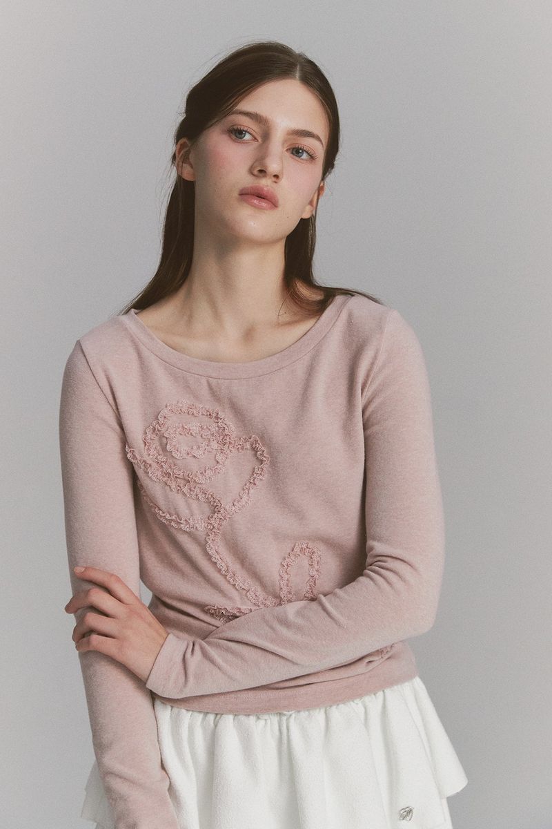 Lace Rose Long Sleeve Pink
