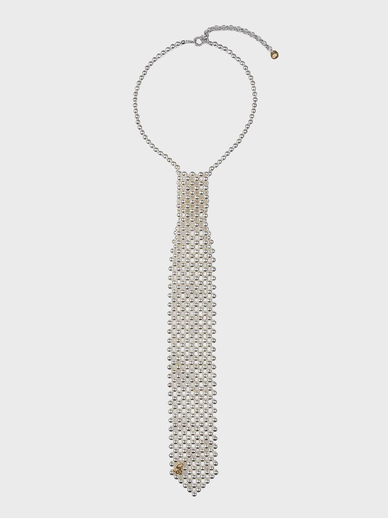 BEADED TIE NECKLACE (METAL SILVER)