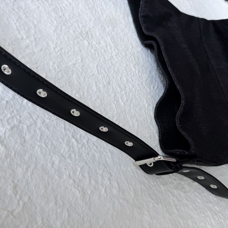 Black Denim Stud Shoulder Bag