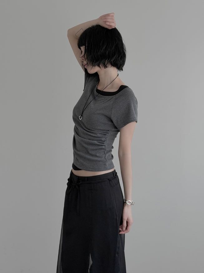 mnem（ムネム）の「Sherry Layered Boat Neck Short Sleeve T-shirt（Tops）」