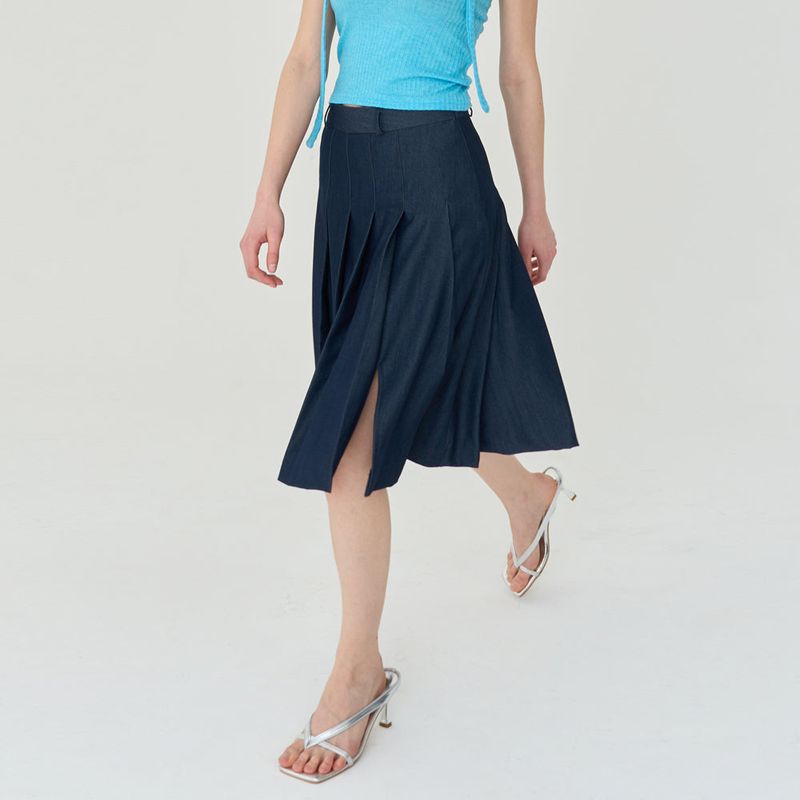 FREIHEIT(フライハイト)の「SLIT PLEATS MIDI SKIRT (NAVY)(Skirts)」