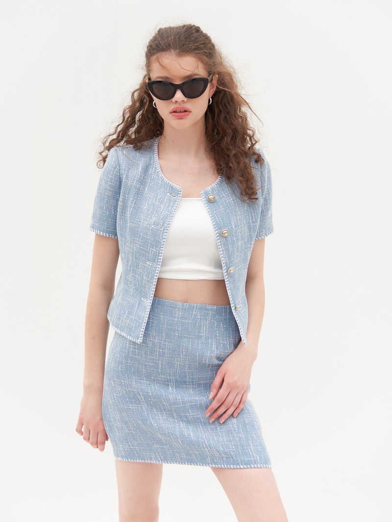 vem.ver(ベムバー)の「SUZY TWEED MINI SKIRT_BLUE(Skirts)」