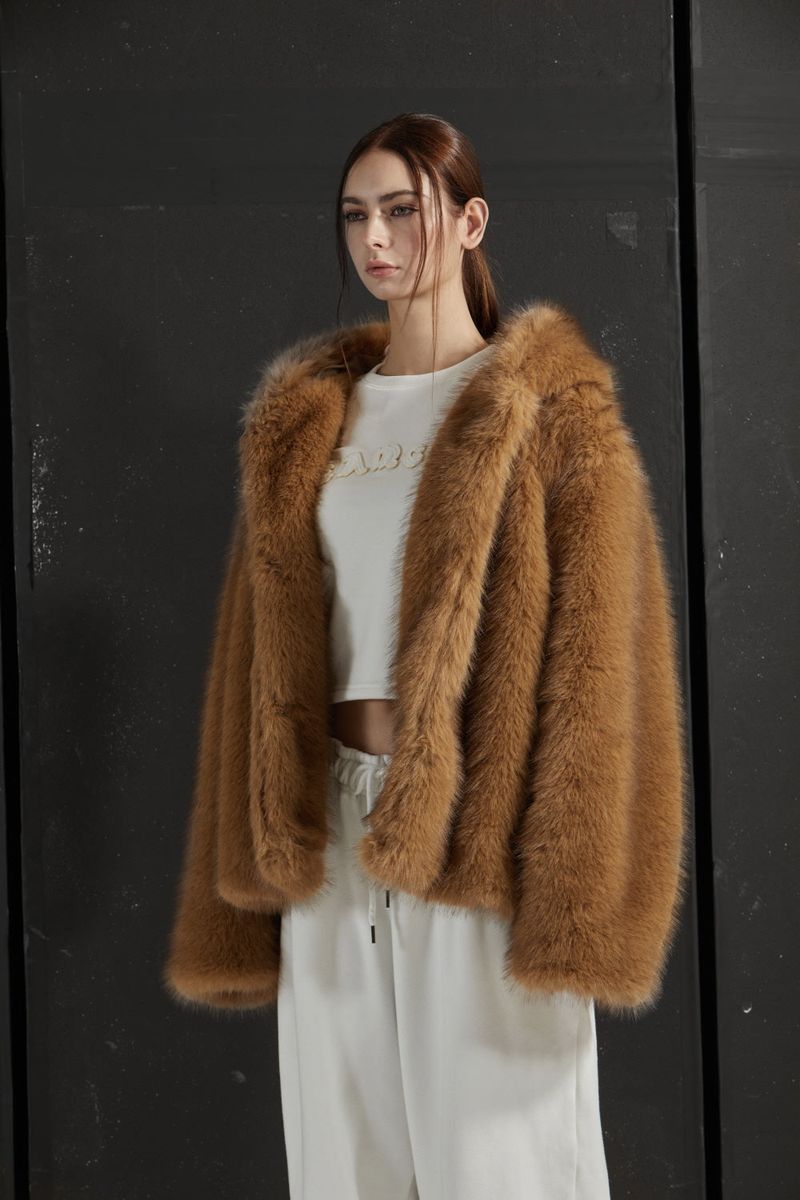TWO TONE FUR JACKET -BROWN