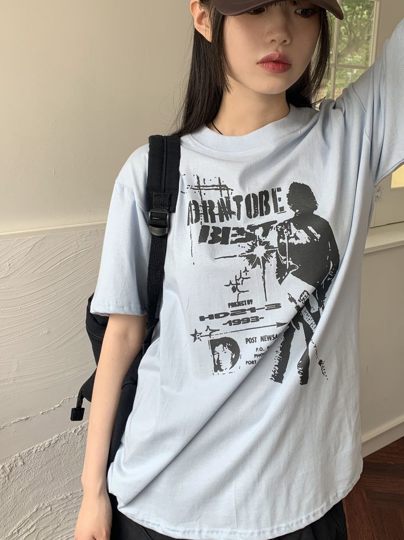 Bontu Summer Printed Overfit Short Sleeve T-Shirt