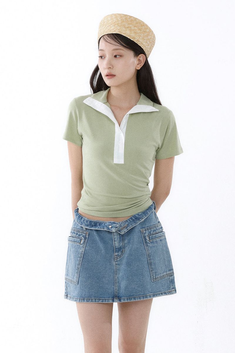SOFT TENCEL HIGH-NECK TOP_SMOKE GREEN