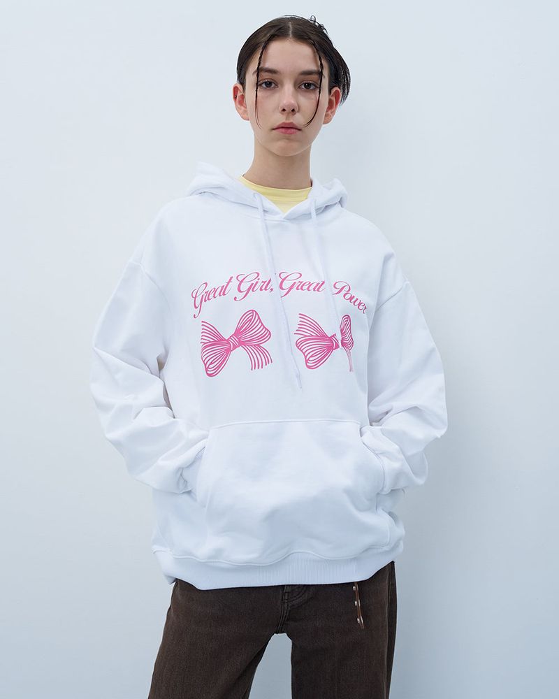 TWIN RIBBON HOODIE-WHITE