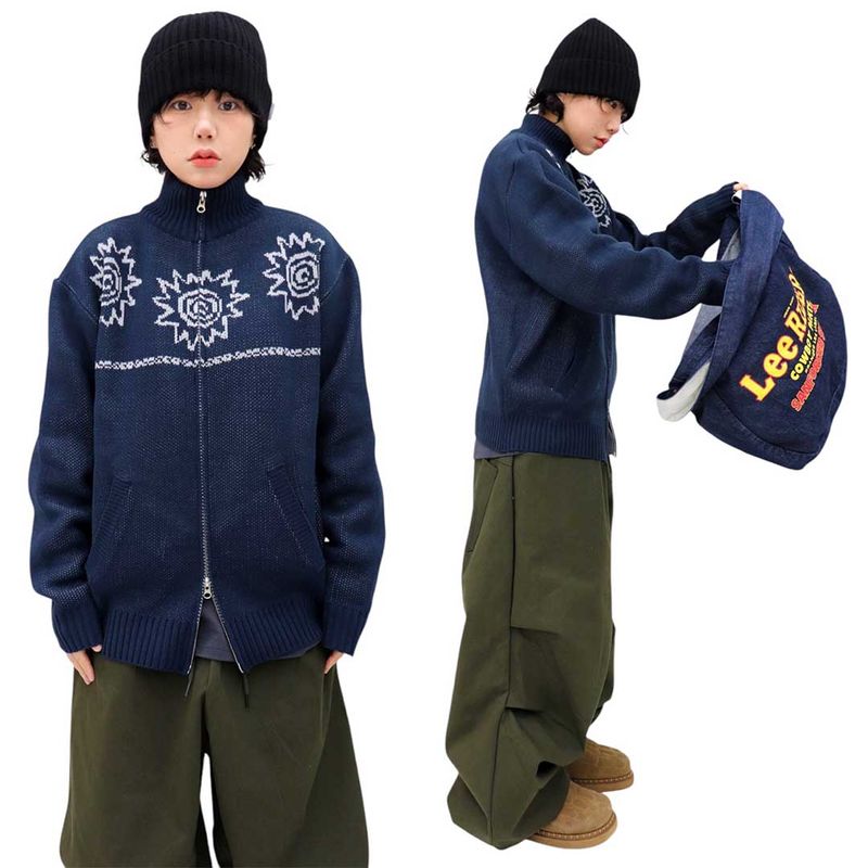 Vintage Jacquard Knit Zip-Up