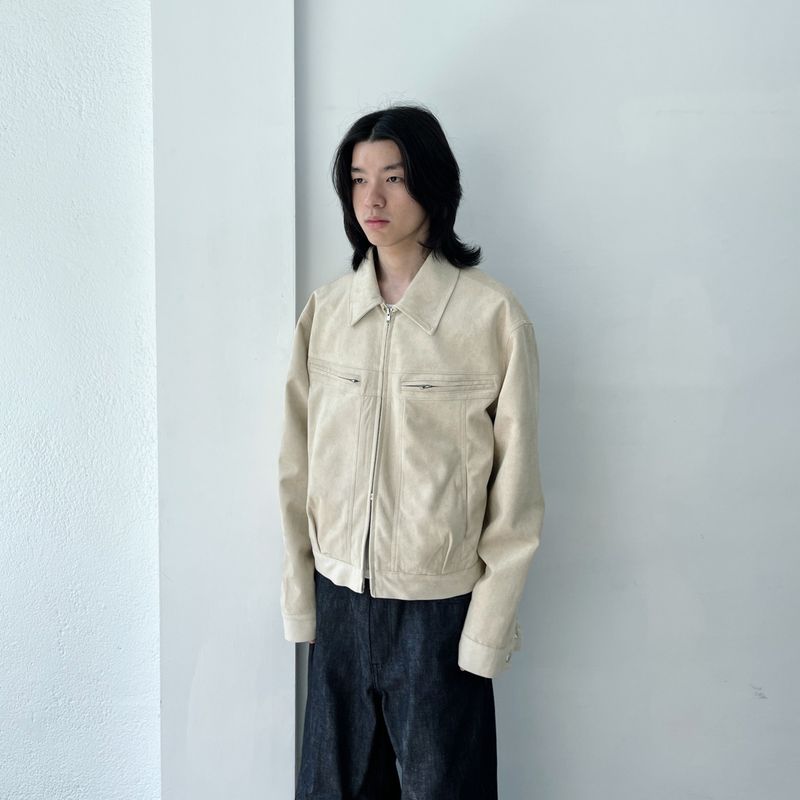 Zip Pocket Slightly Cropped Suede Jacket