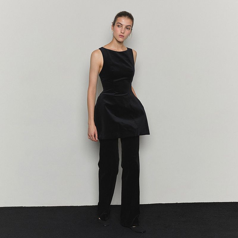 Corduroy Flared Tailored Pants - Black