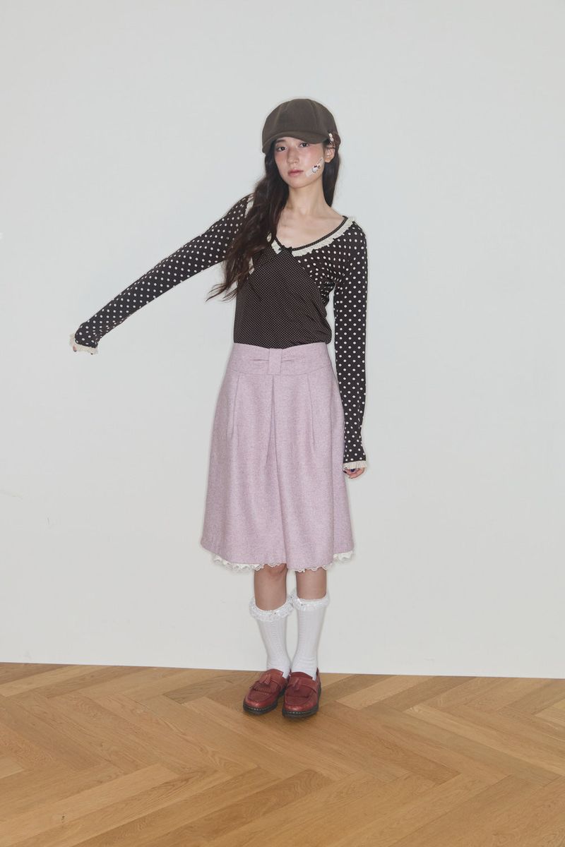 BOW MIDI WOOL SKIRT (PINK)