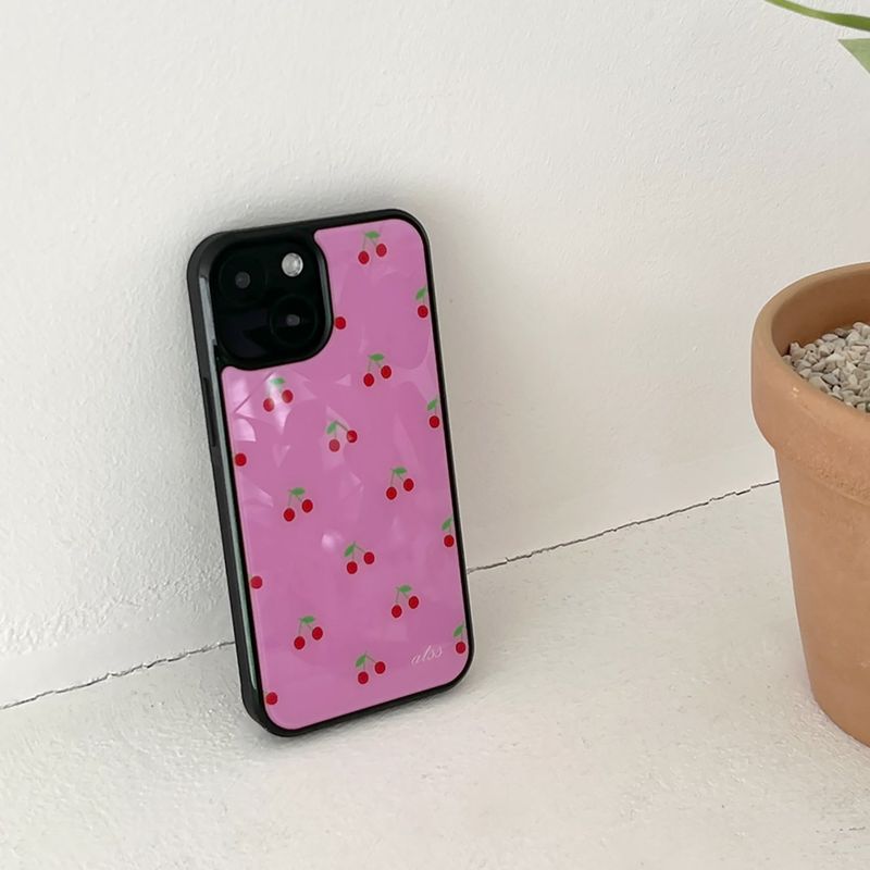 cherry glossy glass bumper case (pink)