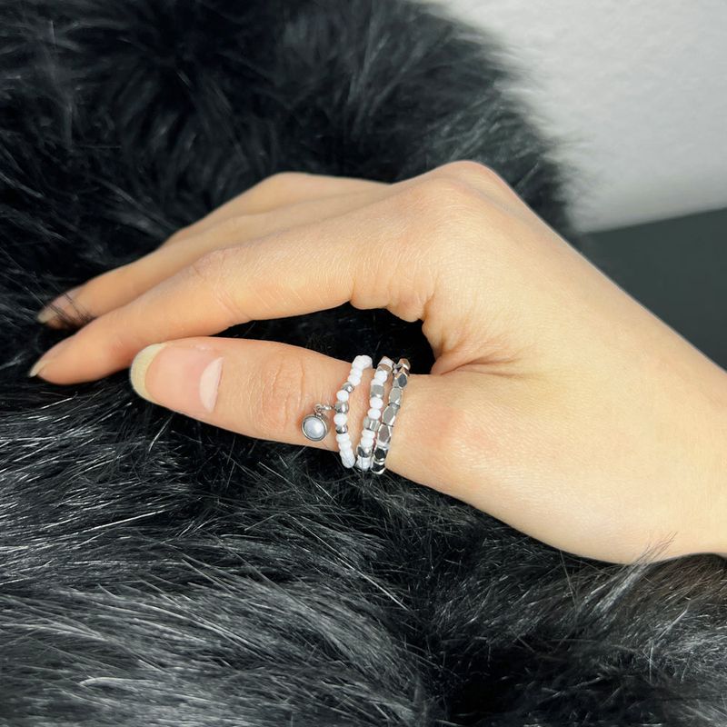 [3SET] Aztec beads rings white