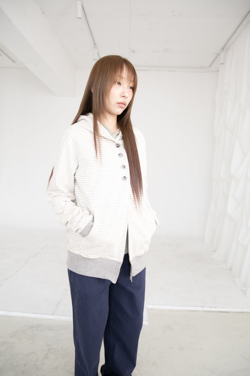 button twoway stripe hood zip-up(2colors)