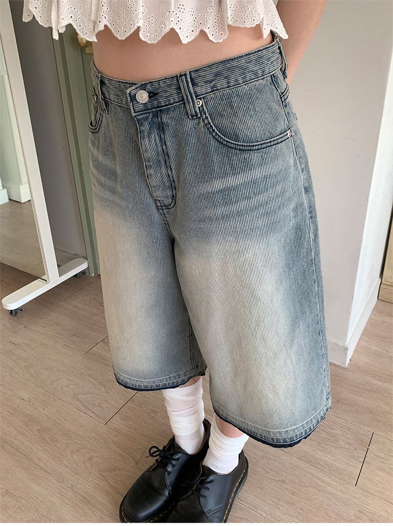TEXTURE WIDE BERMUDA JEANS