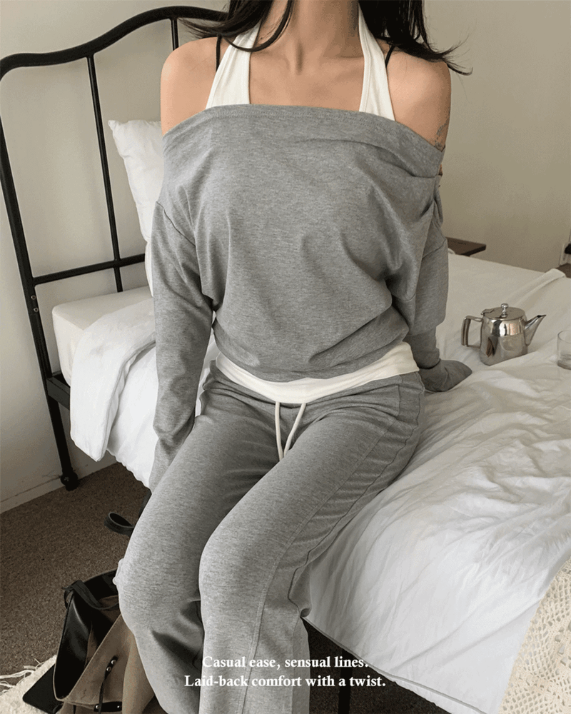 GUSTA（グスタ）の「Lounge Halter Tank Off-Shoulder Long Sleeve T&Long Pants 2pcs SET（Setup）」