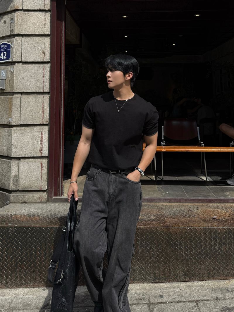 Fade line track denim pants