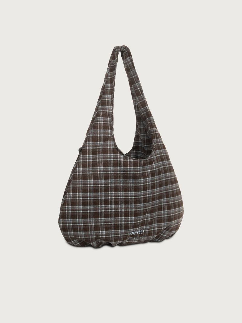 Check Padded Hobo Bag - Brown / Blue