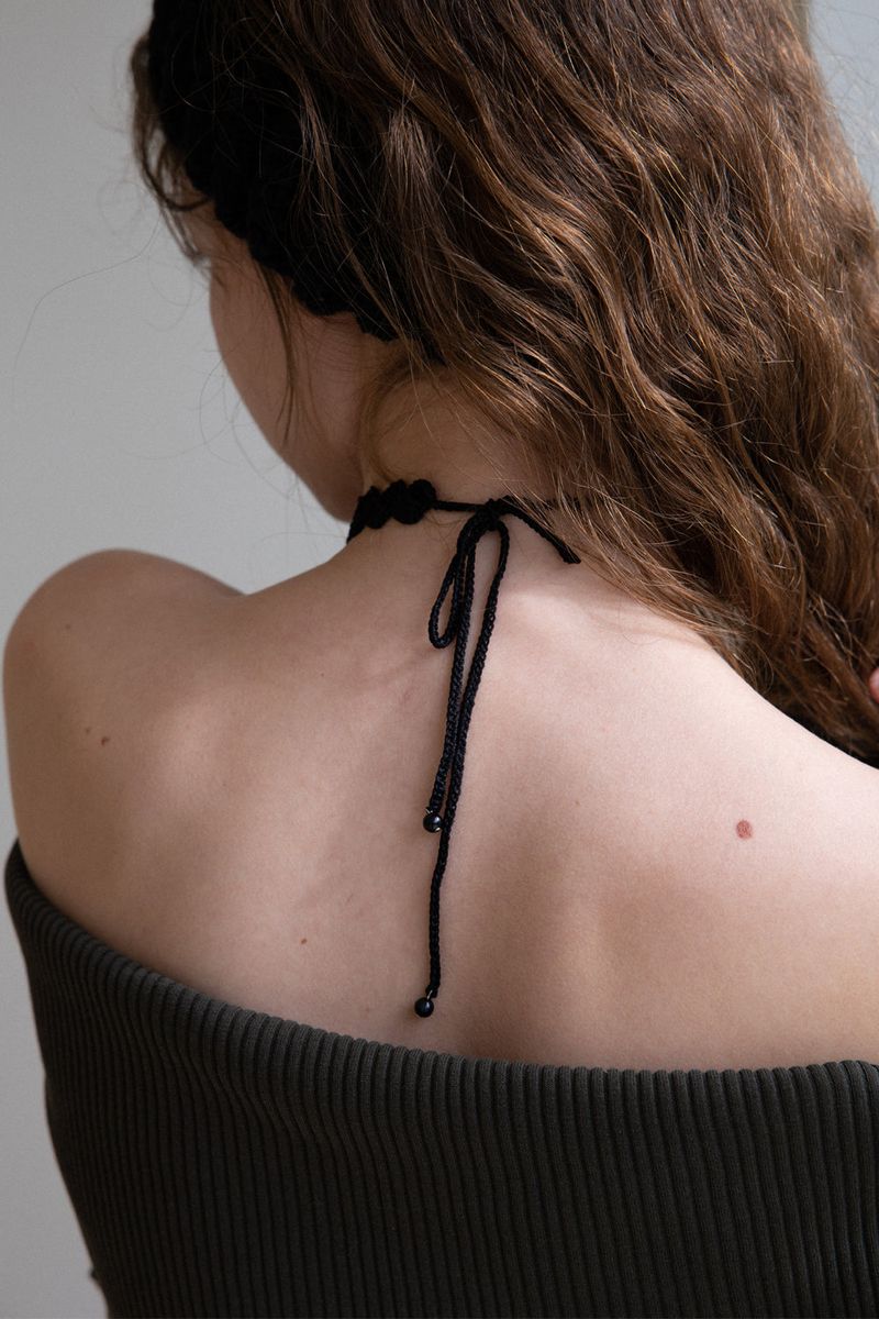 Black silky crochet knit choker