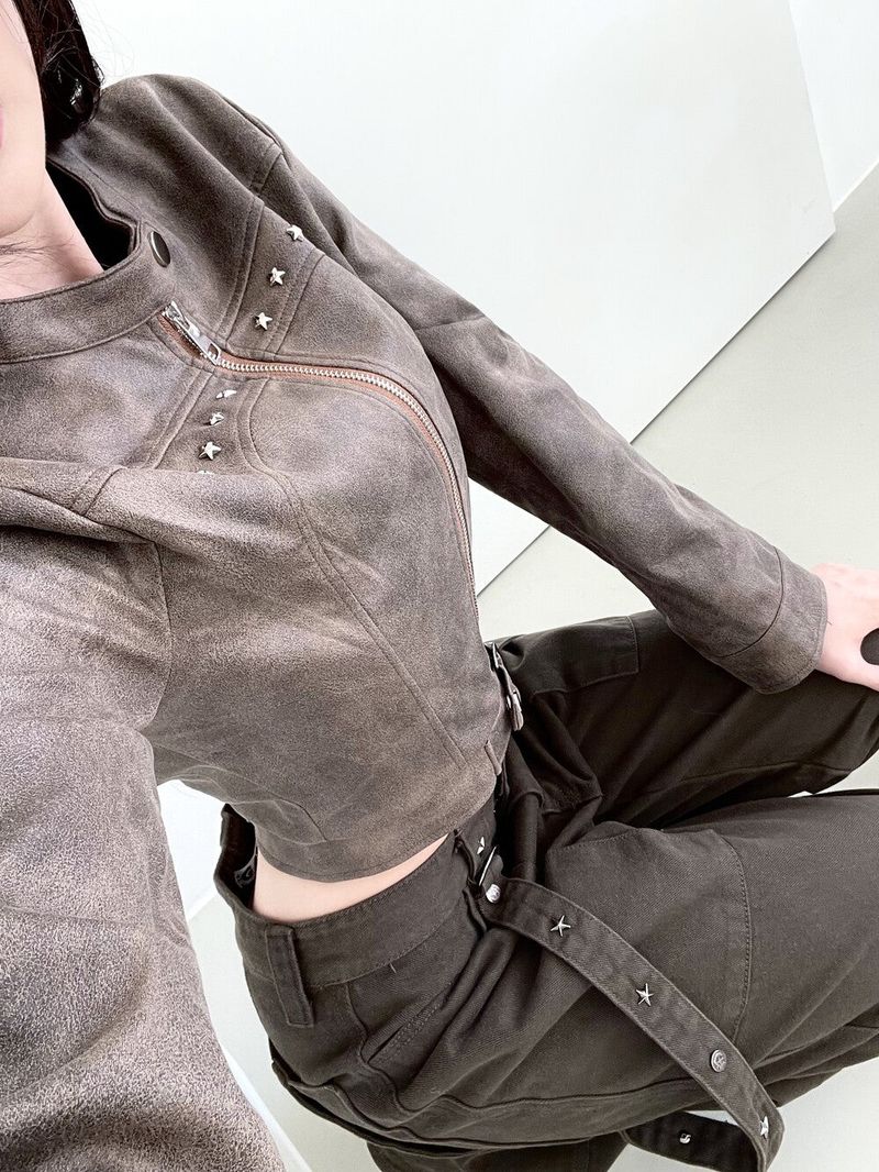 Seow（ソウ）の「1059. Star stud suede crop jk (2color)（Jackets/Outerwear）」