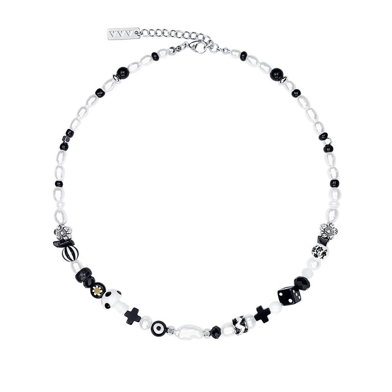 BLACK DICE MUSHROOM PEARL BEADS NECKLACE