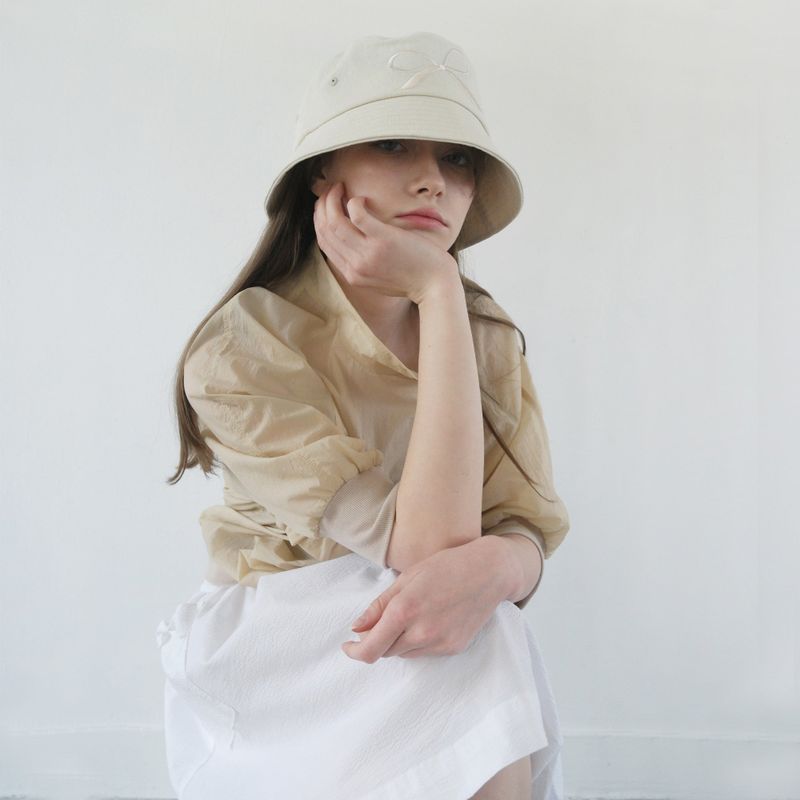 Cream Ribbon Cotton Hat