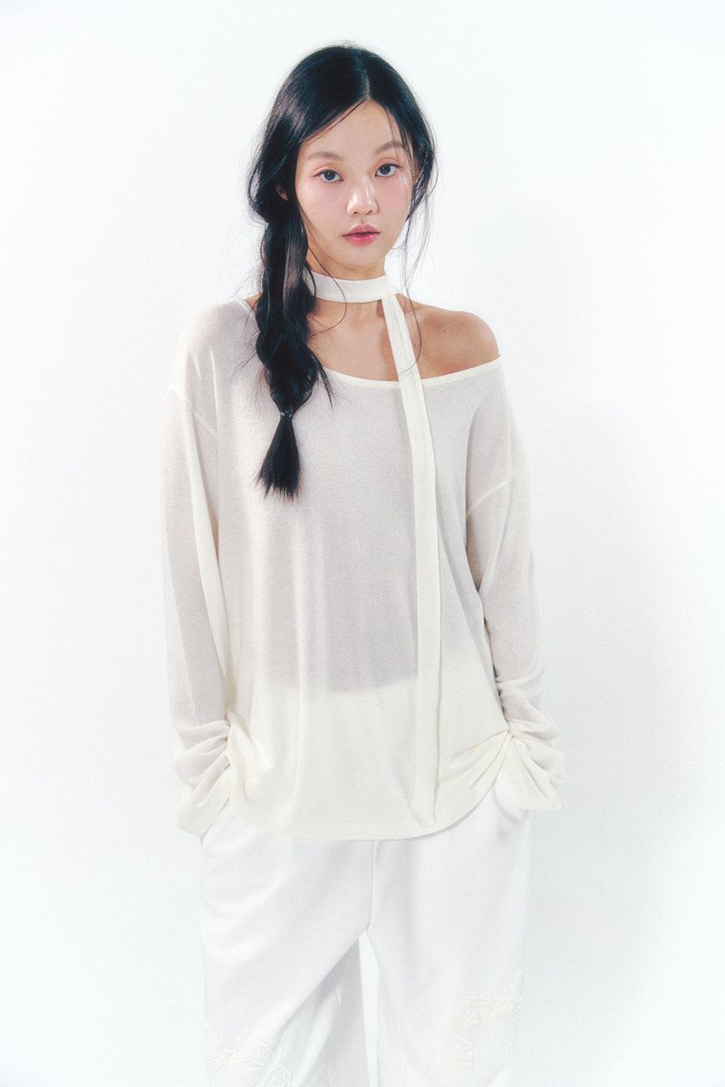 Knit Tie Long Sleeve Set Ivory
