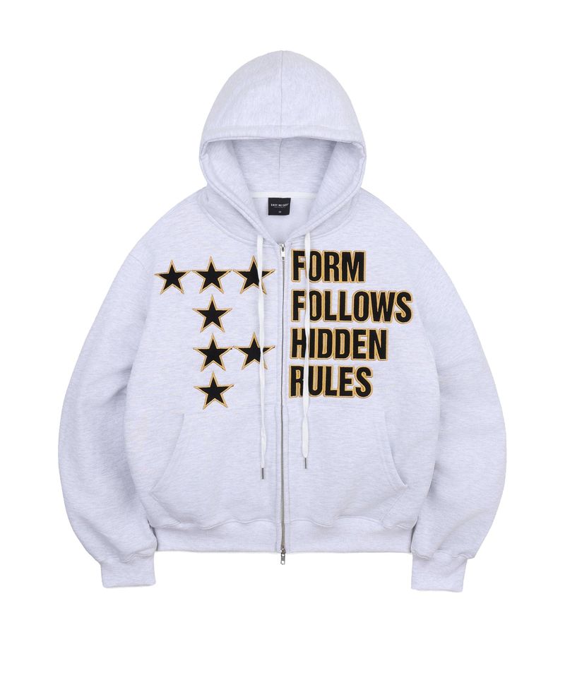Star Lettering Patch Hoodie Zip-Up - White