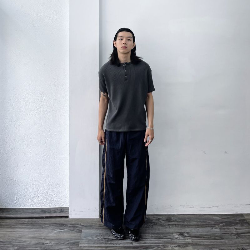 Mineral Grey Button-Neck Tee