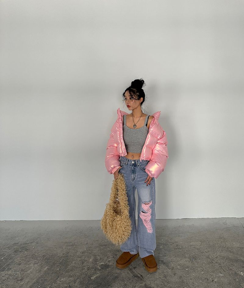 Heart hologram wellon short padded coat