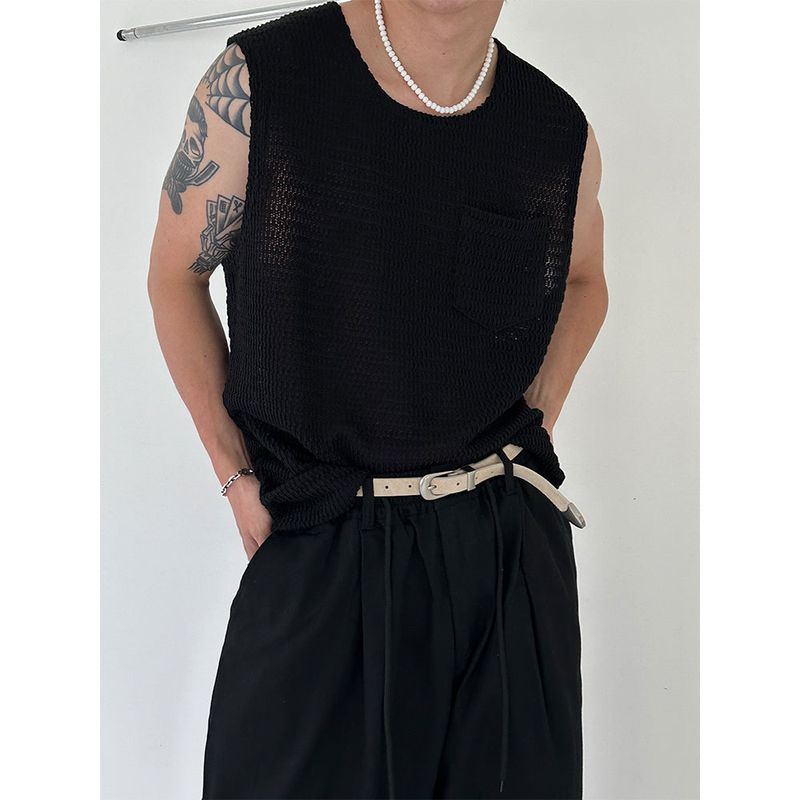 [S/S] Square pocket knit sleeveless (5color)