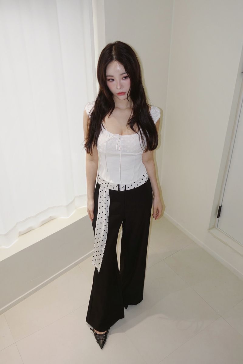 Dot Scarf Belt Long Slacks Pants