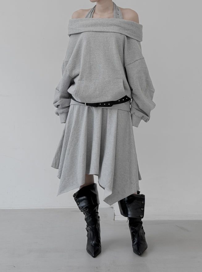 mnem（ムネム）の「Folding Unbalanced Flare Midi Skirt（Skirts）」