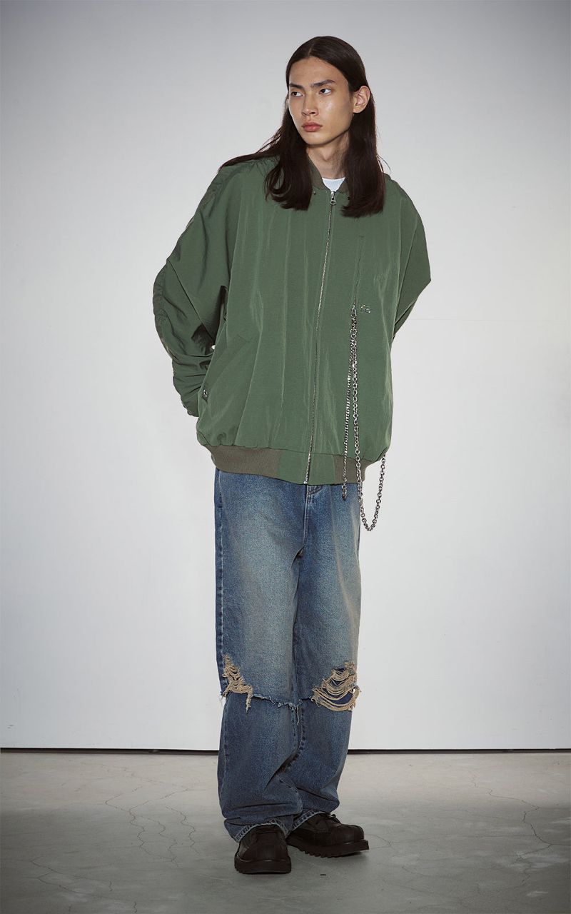 SHIRRING SLEEVED MA-1_KHAKI