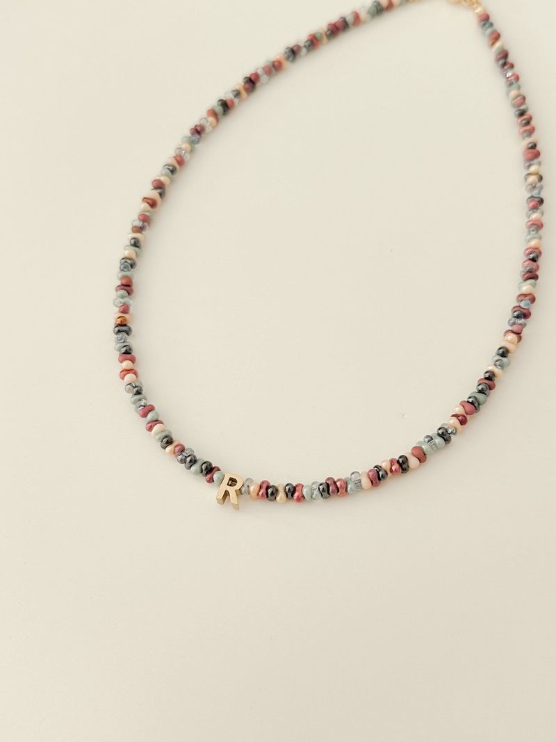Plum Beads Initials Necklace