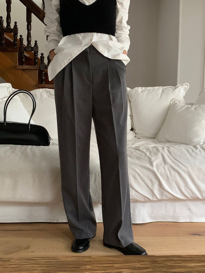 luch wool pintuck wide slacks