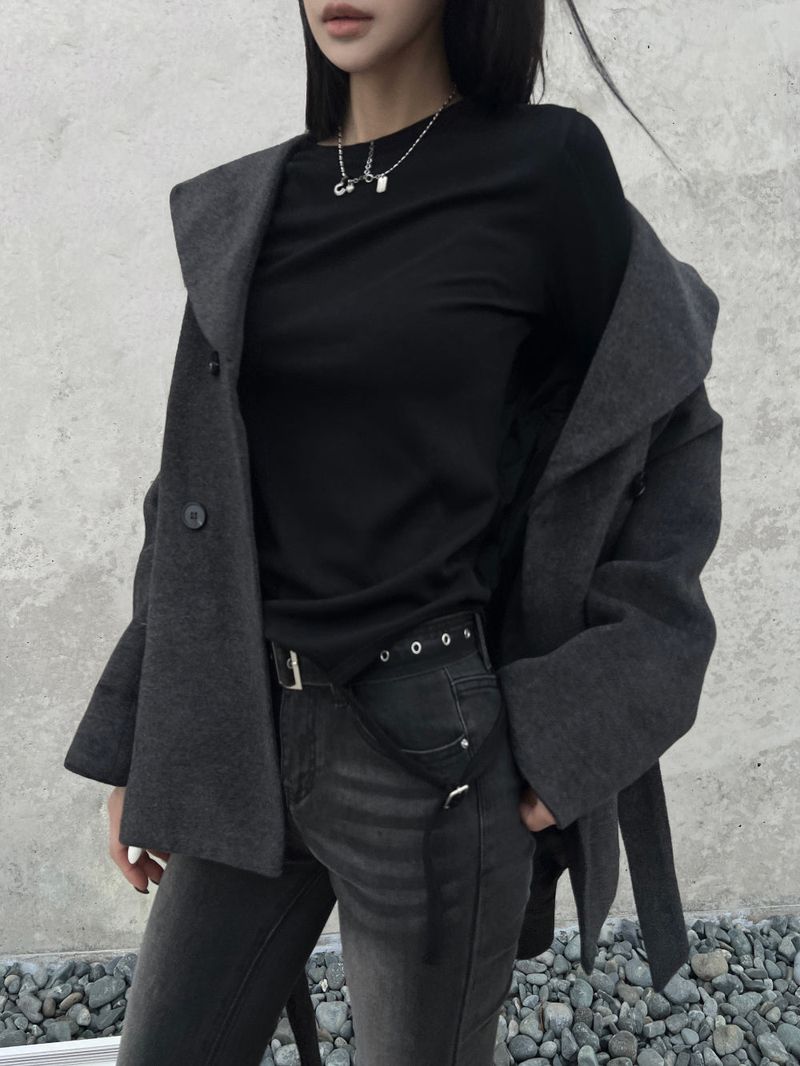 Eyelet buckle bottom hem strap long sleeve tee (3 colors)