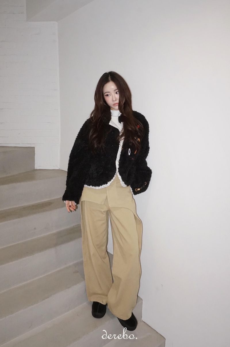 Layered cotton wide casual pants