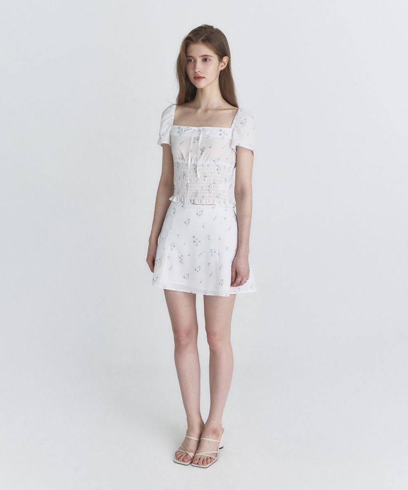Floral puff blouse (White)