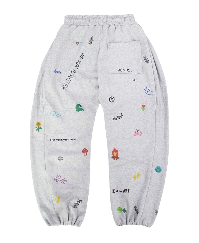 hand drawing side tuck sweat pants (gray)