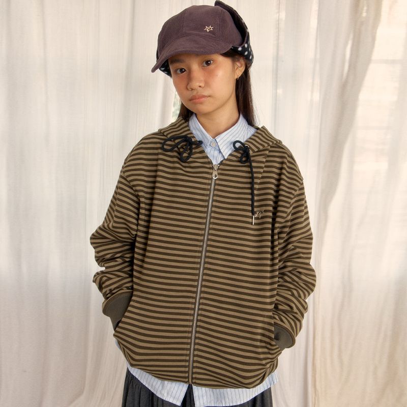 Sunlit（サンリット）の「STRIPE HOODED ZIP-UP (GREEN)（Tops）」