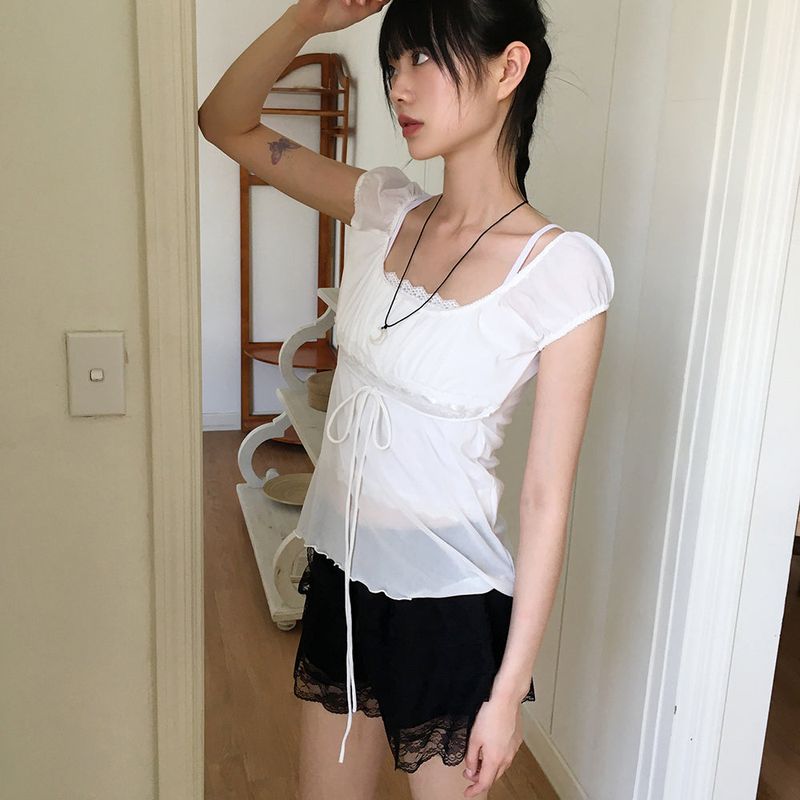 Psyche strap off-shoulder puffed blouse