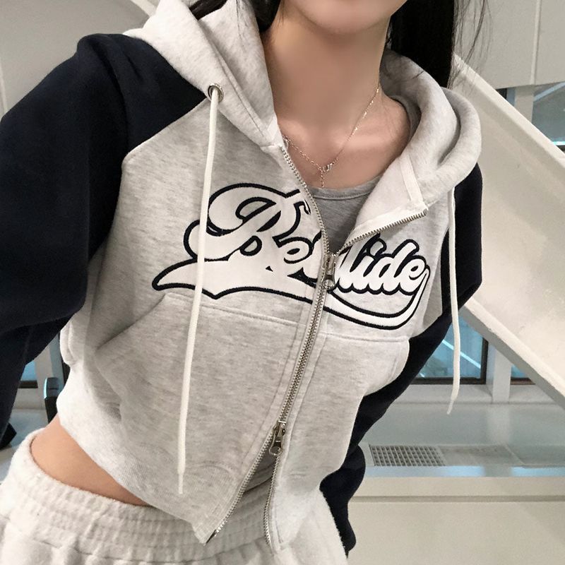 [BELLIDE MADE] Post Raglan Cropped Wool Zip-Up Hooded Zip-Up